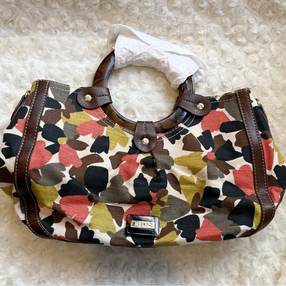 Relic Colorful Floral Fabric Faux Leather Ring Handle Handbag New no strap